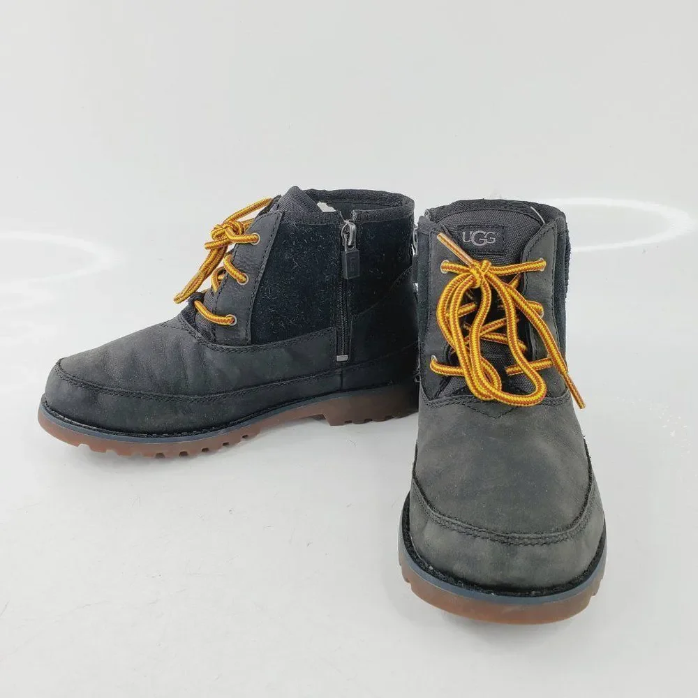 UGG Girl's Black Bradly Leather Lace‎ Up Ankle Casual Boots Size 3